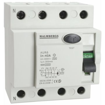 Fejlstrømsafbryder RCD fejlstrømsrelæ Pfi Type A 4p 40a 300ma 230/400v