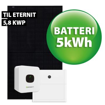 Growatt hybrid solcelleanlæg t/eternit 5,8 kWp 3-faset