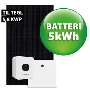 Growatt hybrid solcelleanlæg t/tegl 5,8 kWp 3-faset