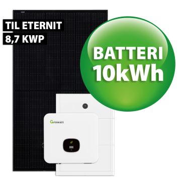 Growatt hybrid solcelleanlæg t/eternit 8,7 kWp 3-faset