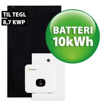 Growatt hybrid solcelleanlæg t/tegl 8,7 kWp 3-faset