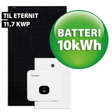 Growatt hybrid solcelleanlæg t/eternit 11,7 kWp 3-faset