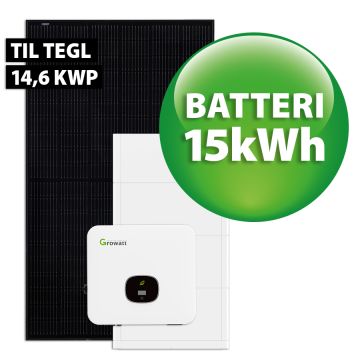 Growatt hybrid solcelleanlæg t/tegl 14,6 kWp 3-faset