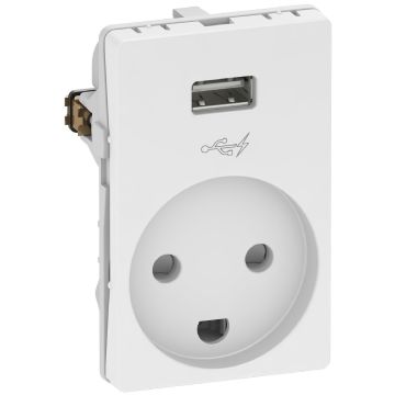 Fuga stikkontakt 2pol med jord med 5v usb lader 1½ modul, hvid